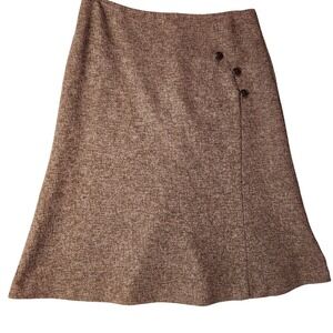 TENSION Brown Tweed A-Line Midi Skirt‎ Decorative Buttons Size 6